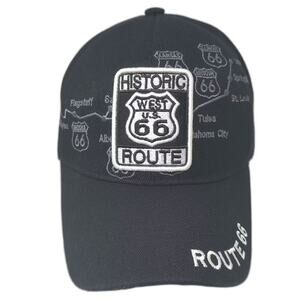 USA Headwear Route 66 Map Baseball Cap Black White Hat OS Strapback Adjustable